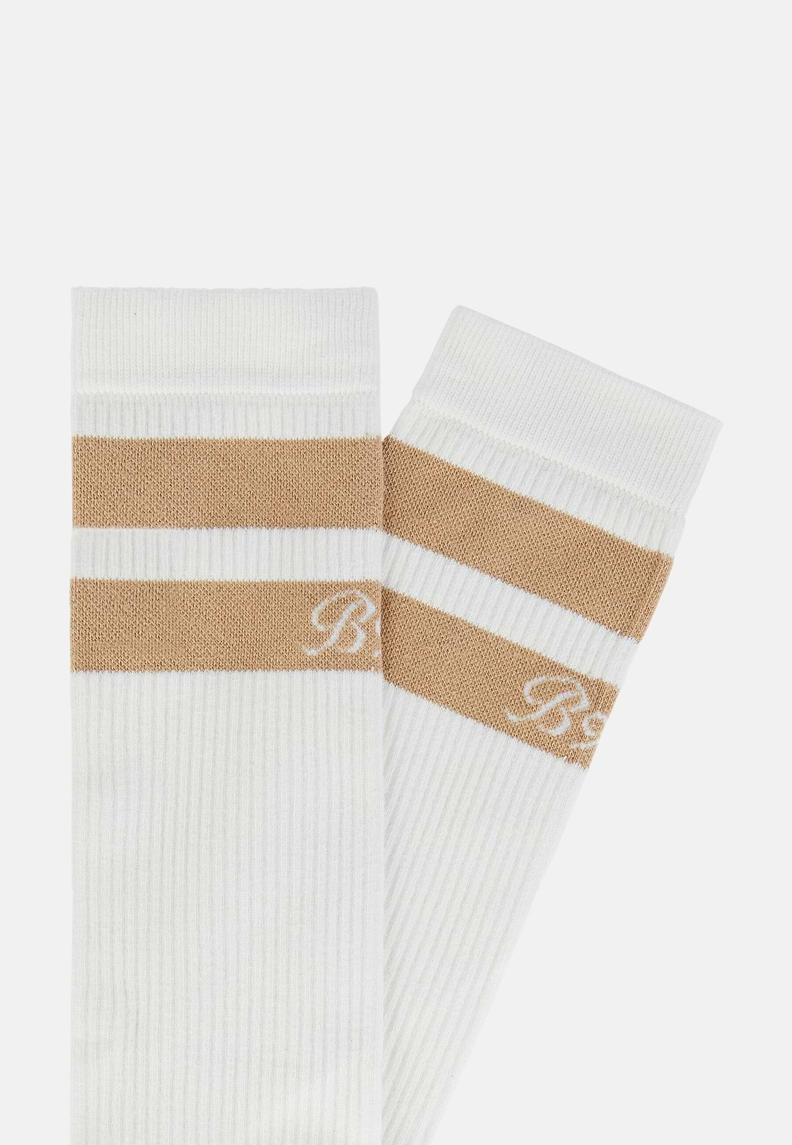 Chaussettes À Deux rayures En Coton Mélangé, Blanc, hi-res