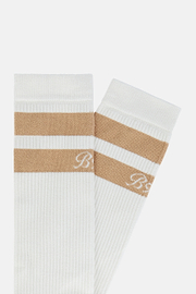 Double Striped Socks in a Cotton Blend, White, hi-res