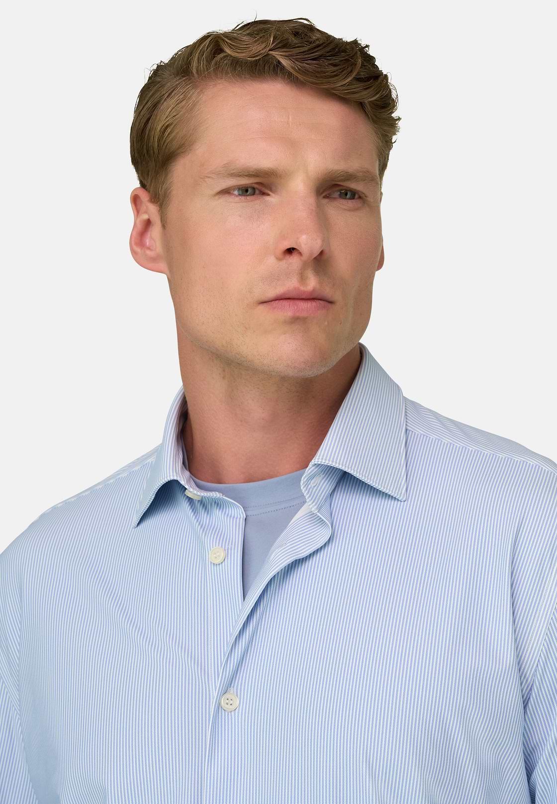 Overhemd Gestreept in Elastisch Nylon B Tech Slim Fit, Light Blue, hi-res, 3