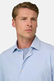 Overhemd Gestreept in Elastisch Nylon B Tech Slim Fit, Light Blue, thumb, 3