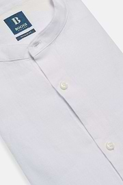 Linen Korean Collar Shirt Regular Fit, White, hi-res