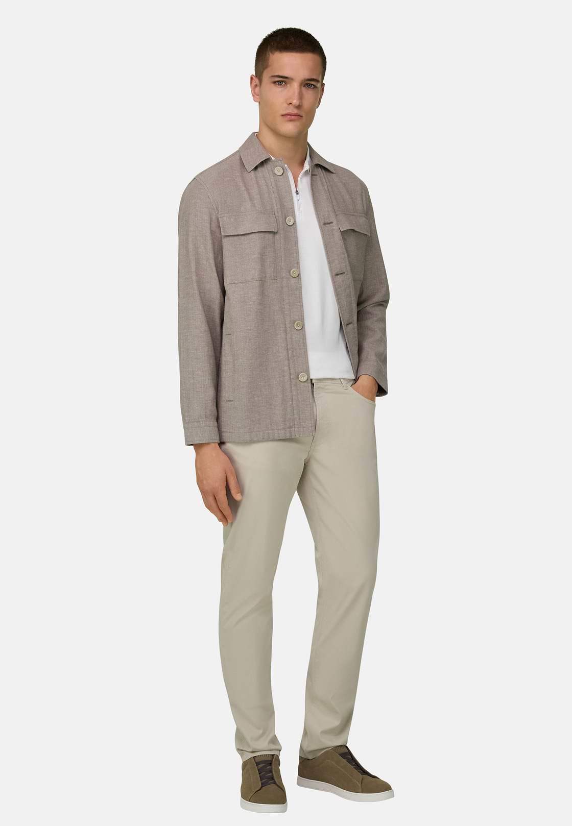 Giacca Camicia In Cotone Lino, Taupe, hi-res, 1