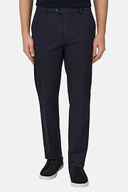Pantaloni In Cotone Tencel Elasticizzato, Navy, thumb, 1