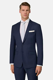 Traje con Microestampado De Lana Elástica, Azul, thumb, 1