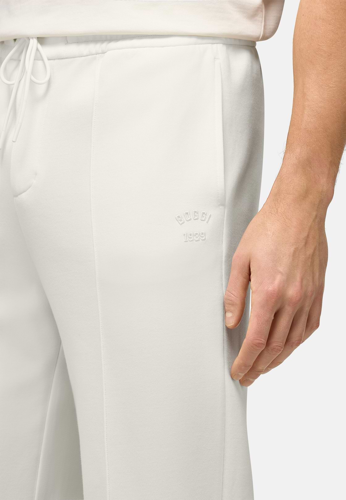 Cotton Blend Fleece Trousers, Cream, hi-res