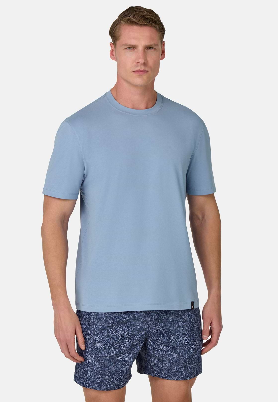 T-Shirt In Stretch Supima Cotton, Indigo, hi-res