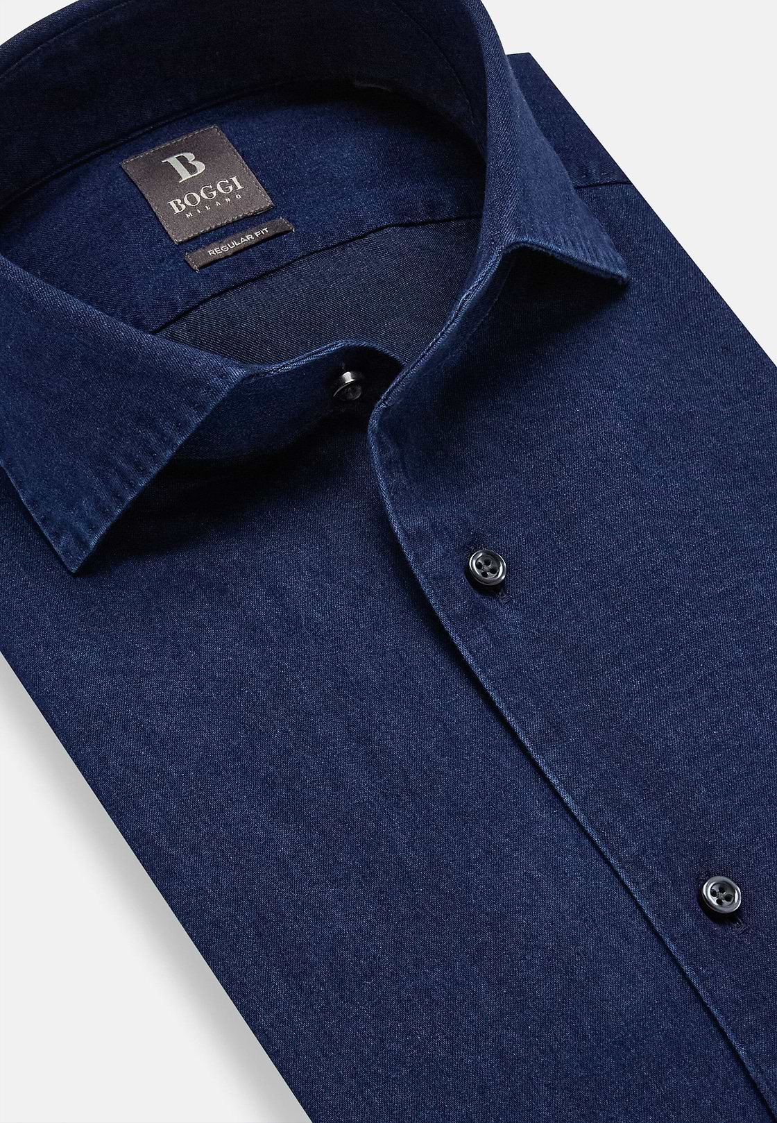 Camisa De Denim De Algodón Corte Regular, Índigo, hi-res