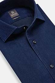 Camisa De Denim De Algodón Corte Regular, Índigo, hi-res