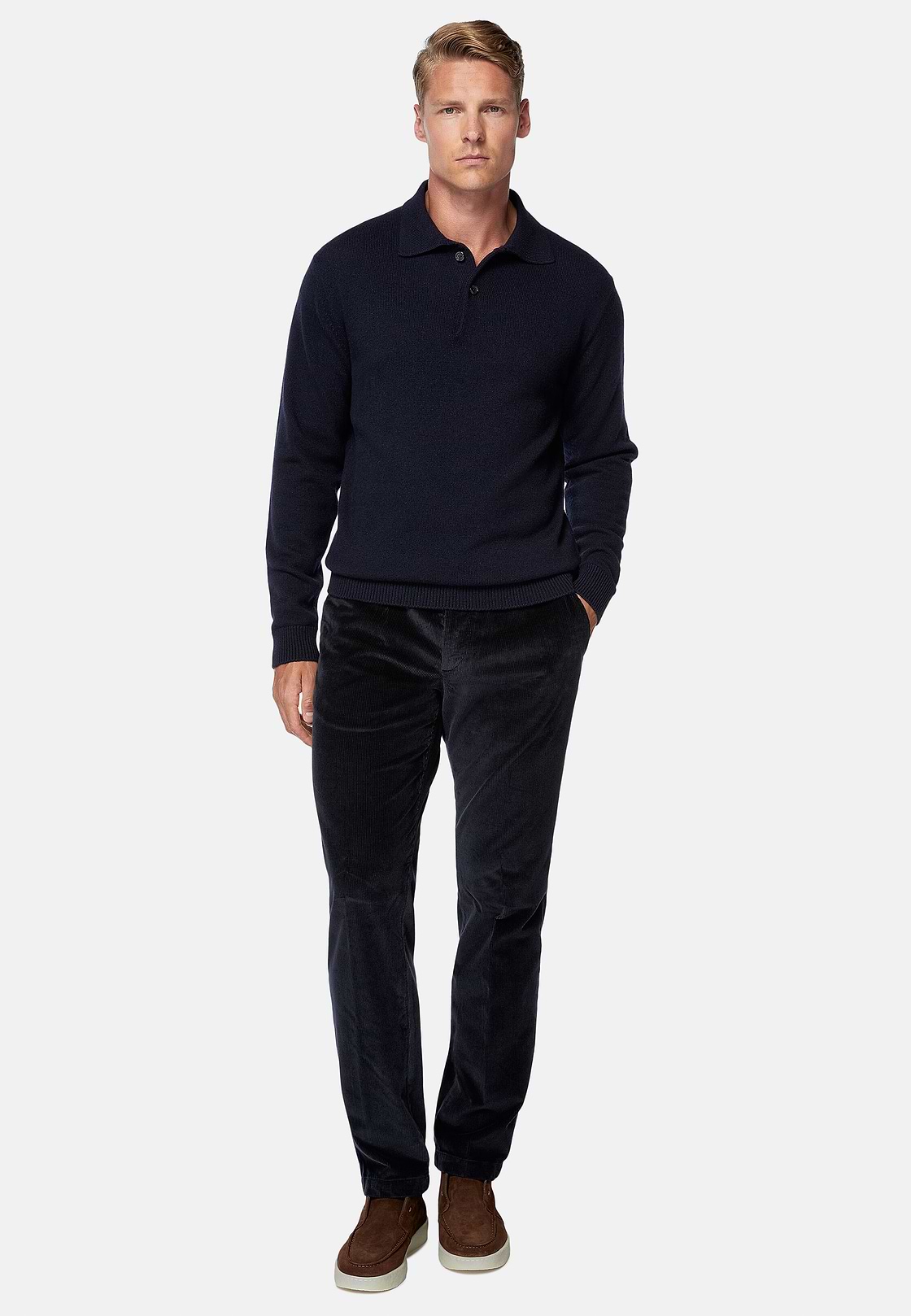 Navy Polo Neck Jumper in a Cashmere Blend, Navy blue, hi-res