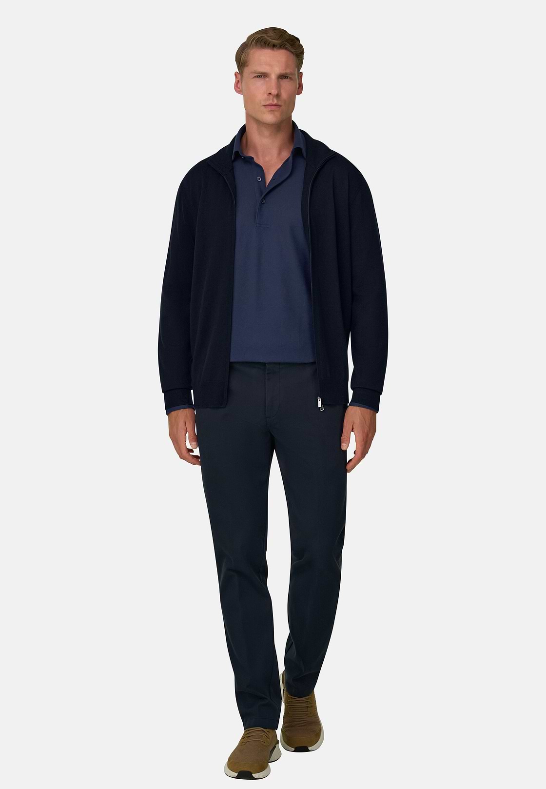 Full-Zip-Pullover aus extrafeiner Merinowolle, Navy blau, hi-res, 2