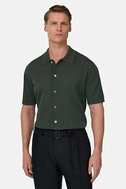 Knitted Shirt in 100% Organic Cotton, Dark green, thumb, 1