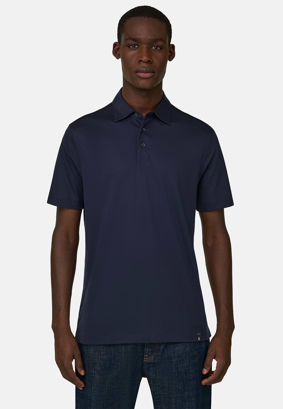 Polo Aus Seiden-Mix, Navy blau, hi-res