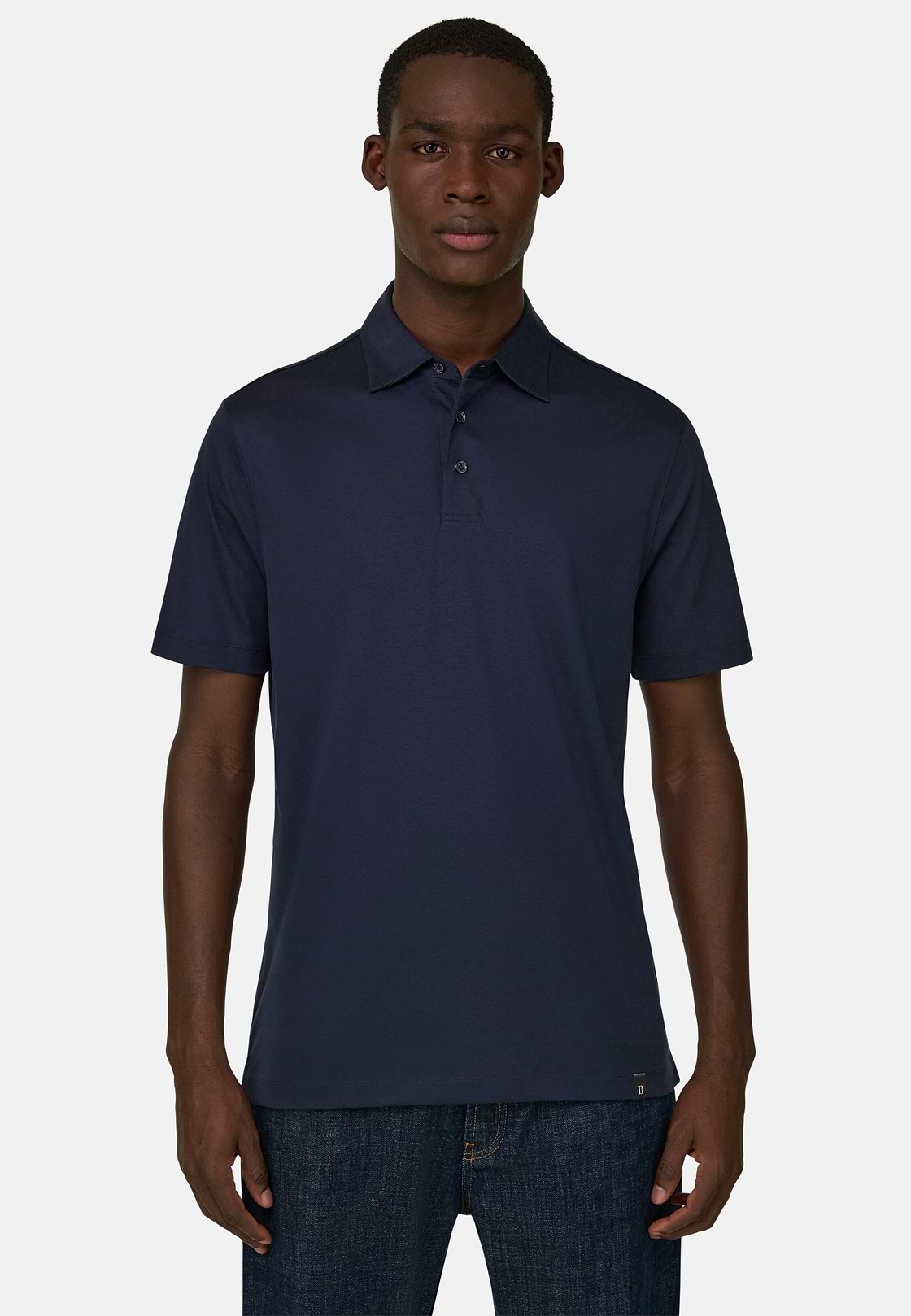 Polo Aus Seiden-Mix, Navy blau, hi-res, 1