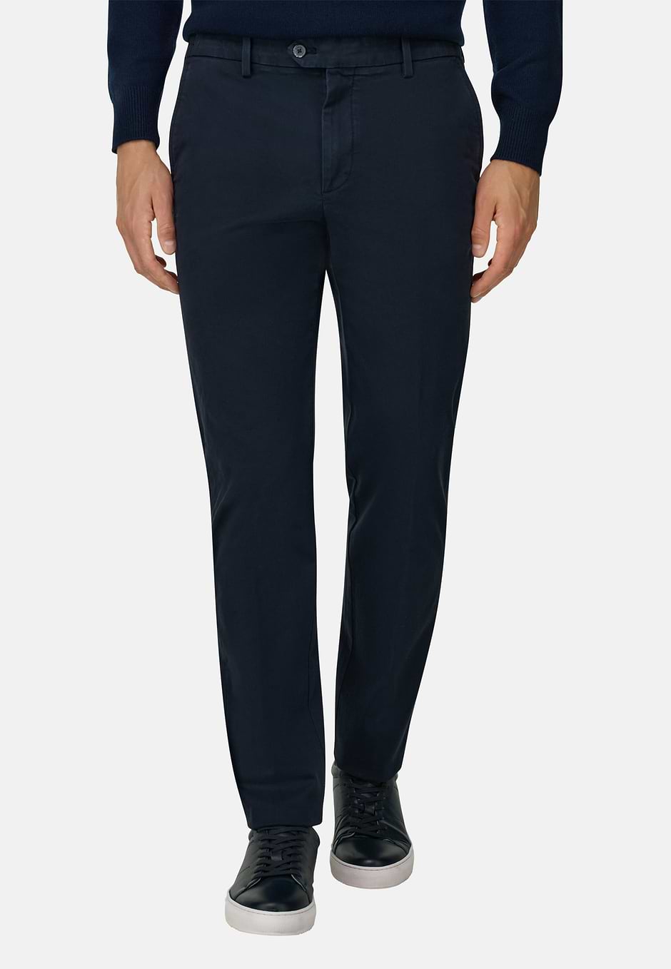 Trousers in Stretch Cotton Tencel, Navy blue, hi-res