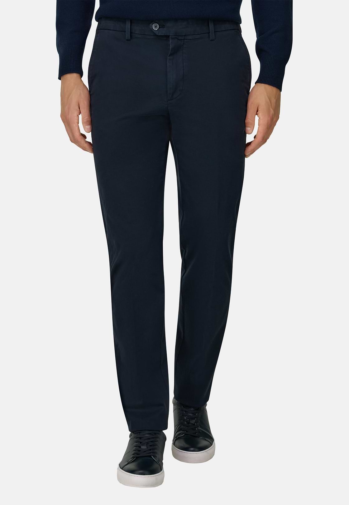 Trousers in Stretch Cotton Tencel, Navy blue, hi-res, 1
