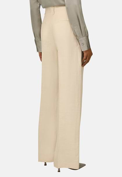 Linen blend trousers, Cream, hi-res