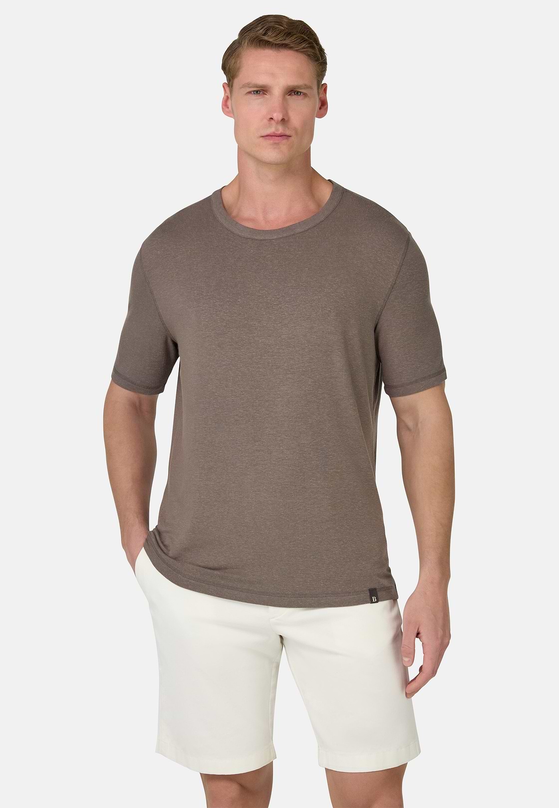 Cotton and Viscose Jersey T-Shirts, Brown, hi-res