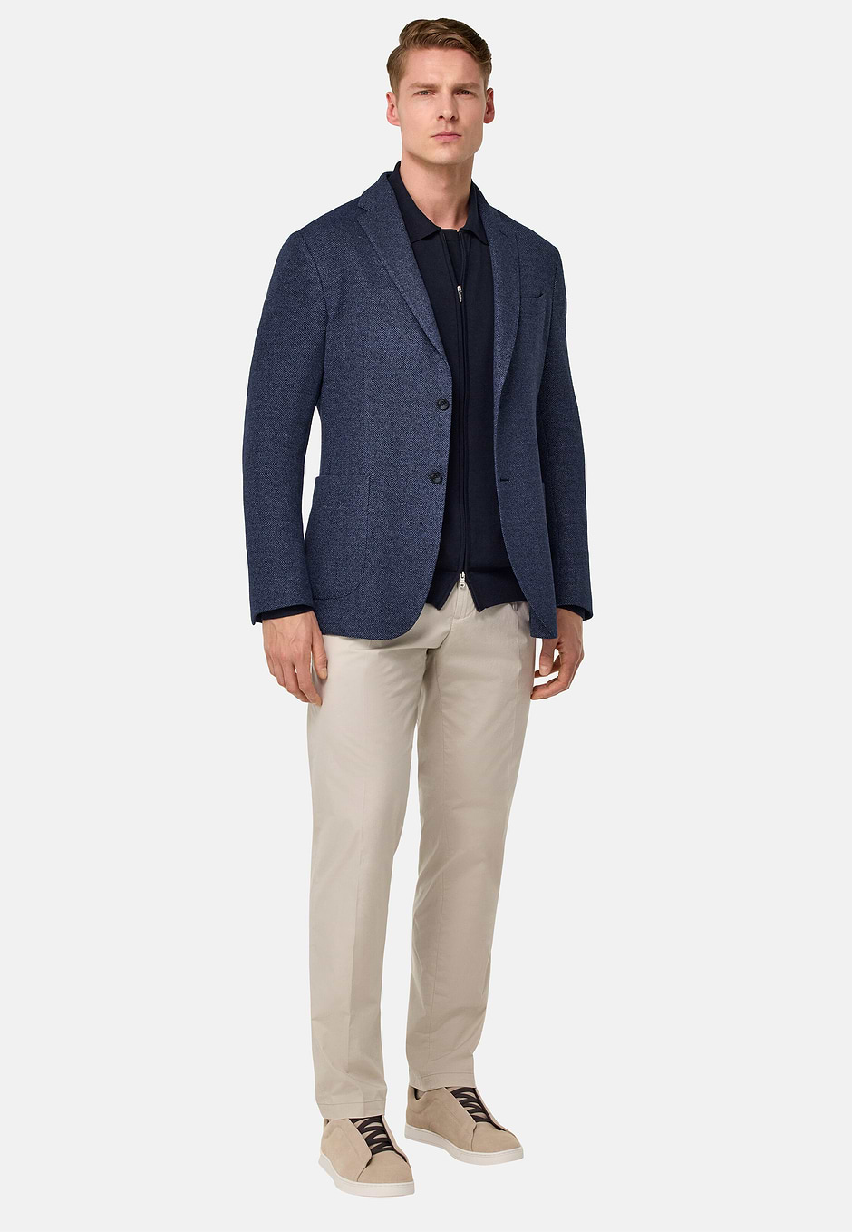 Structured Cotton Jersey Blazer, Blue, hi-res