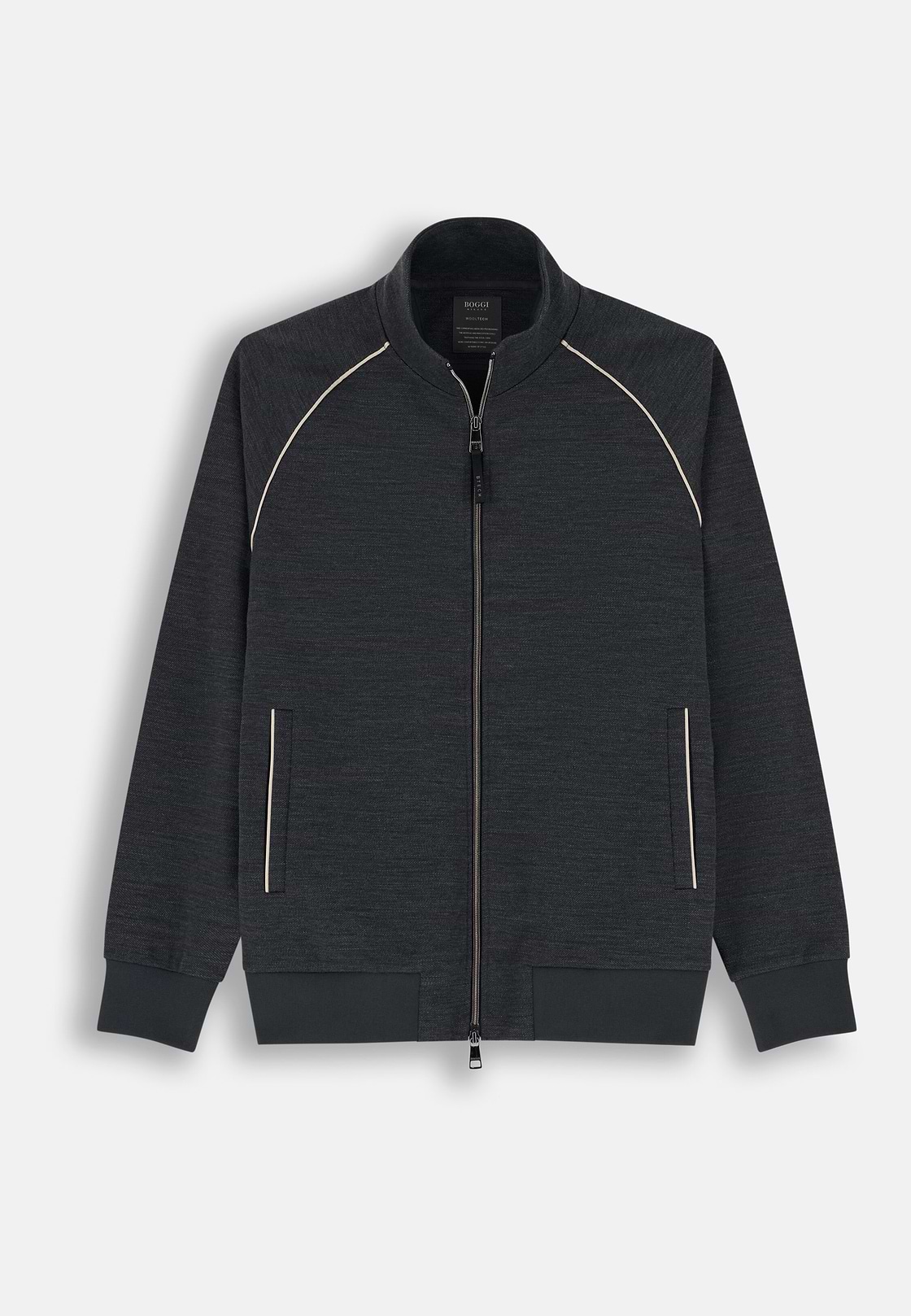 Full-Zip Sweatshirt in Wool Blend Diagonal, Charcoal, hi-res, 5