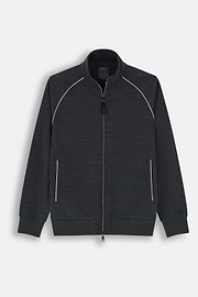 Full-Zip Sweatshirt in Wool Blend Diagonal, Charcoal, thumb, 5