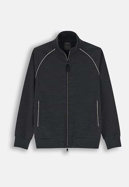 Full-Zip Sweatshirt in Wool Blend Diagonal, Charcoal, hi-res