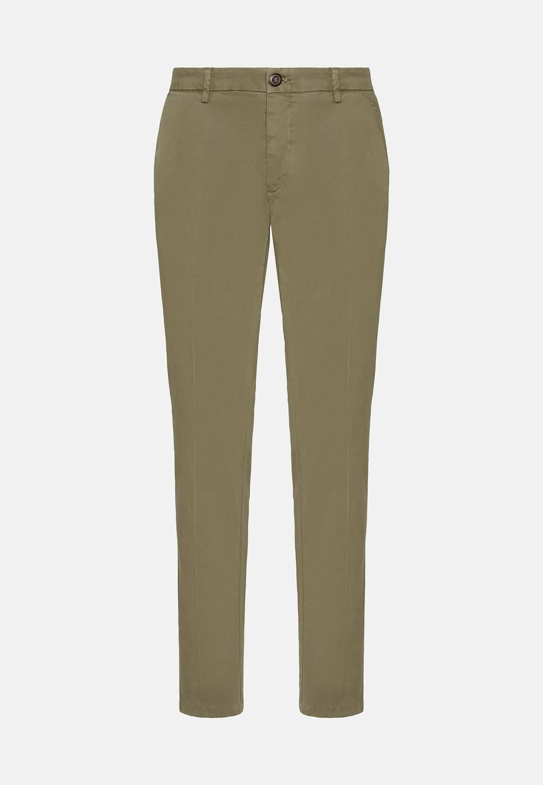 Pantaloni In Cotone Elasticizzato, Kaki, hi-res