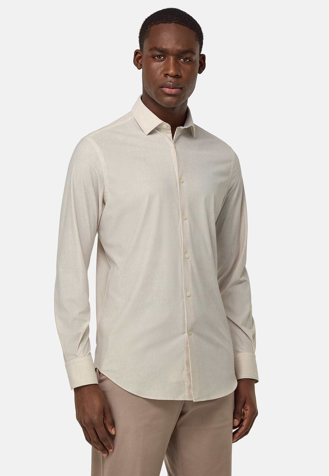 Slim Fit Stretch Nylon Shirt, Beige, hi-res