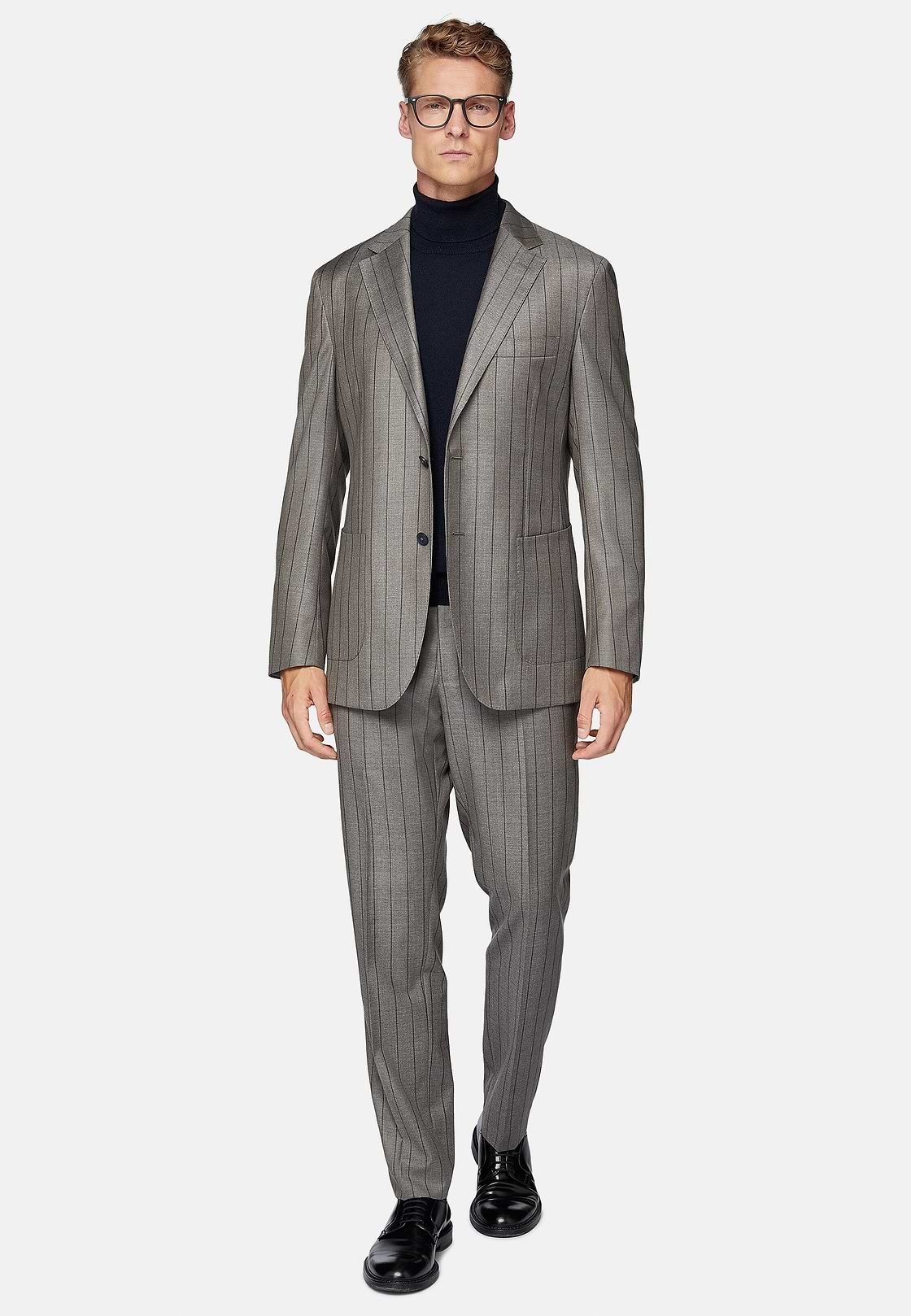 Dove Grey Pinstripe Pure Wool Suit, Taupe, hi-res