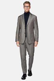 Dove Grey Pinstripe Pure Wool Suit, Taupe, hi-res