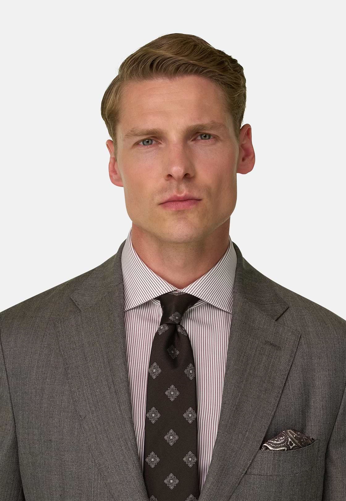 Suit Herringbone in Wool Cashmere, Taupe, hi-res, 4