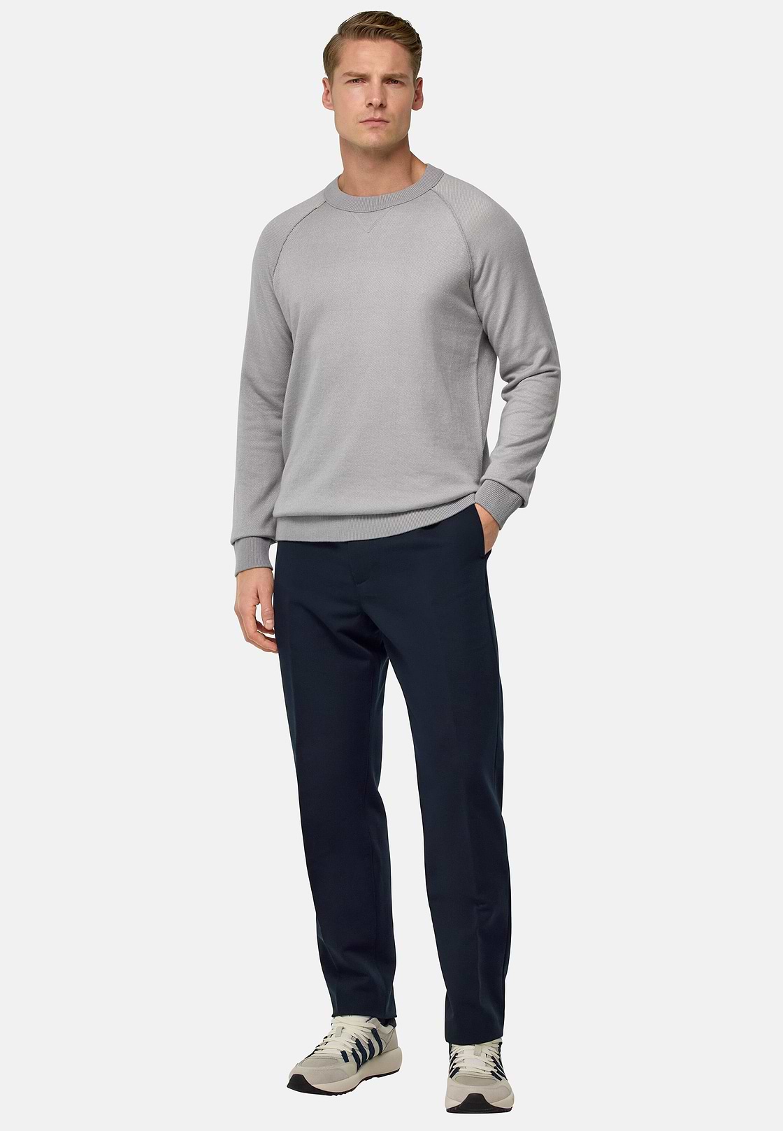 Stretch Cotton Trousers, Navy blue, hi-res