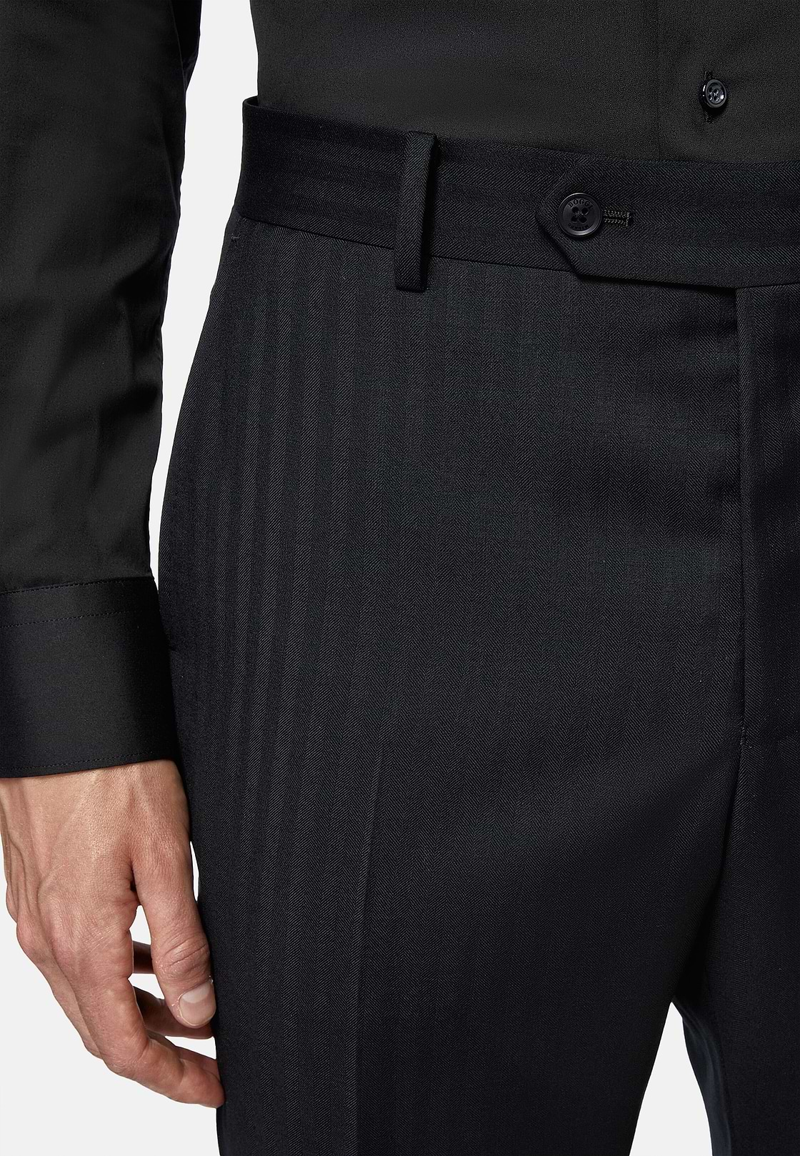 Black Herringbone Suit In Pure Wool, Black, hi-res