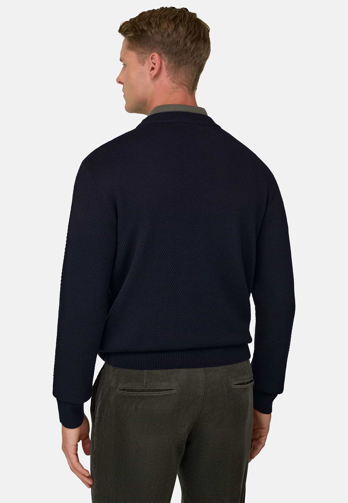 Crew Neck Jumper in Merino Wool, Navy blue, hi-res, 4