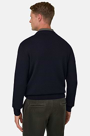Crew Neck Jumper in Merino Wool, Navy blue, thumb, 4