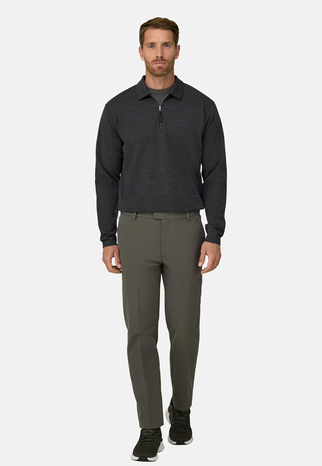 Quarter-Zip Sweatshirt in WOOLTECH Wool Blend Diagonal, Charcoal, hi-res, 2
