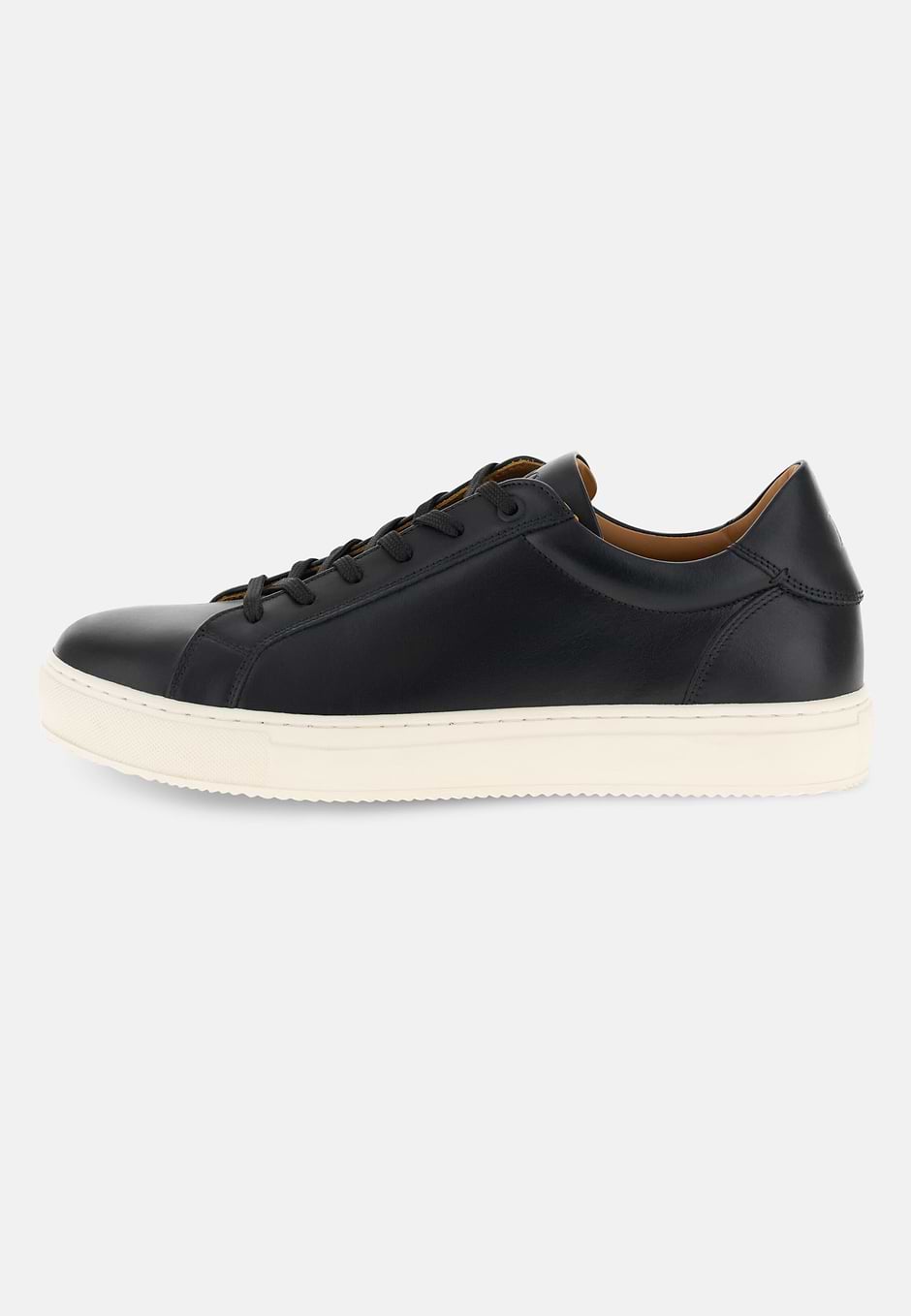 Black Leather Trainers, Black, hi-res