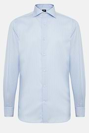 Regular Fit Sky Blue Striped Cotton Twill Shirt, Light Blue, hi-res