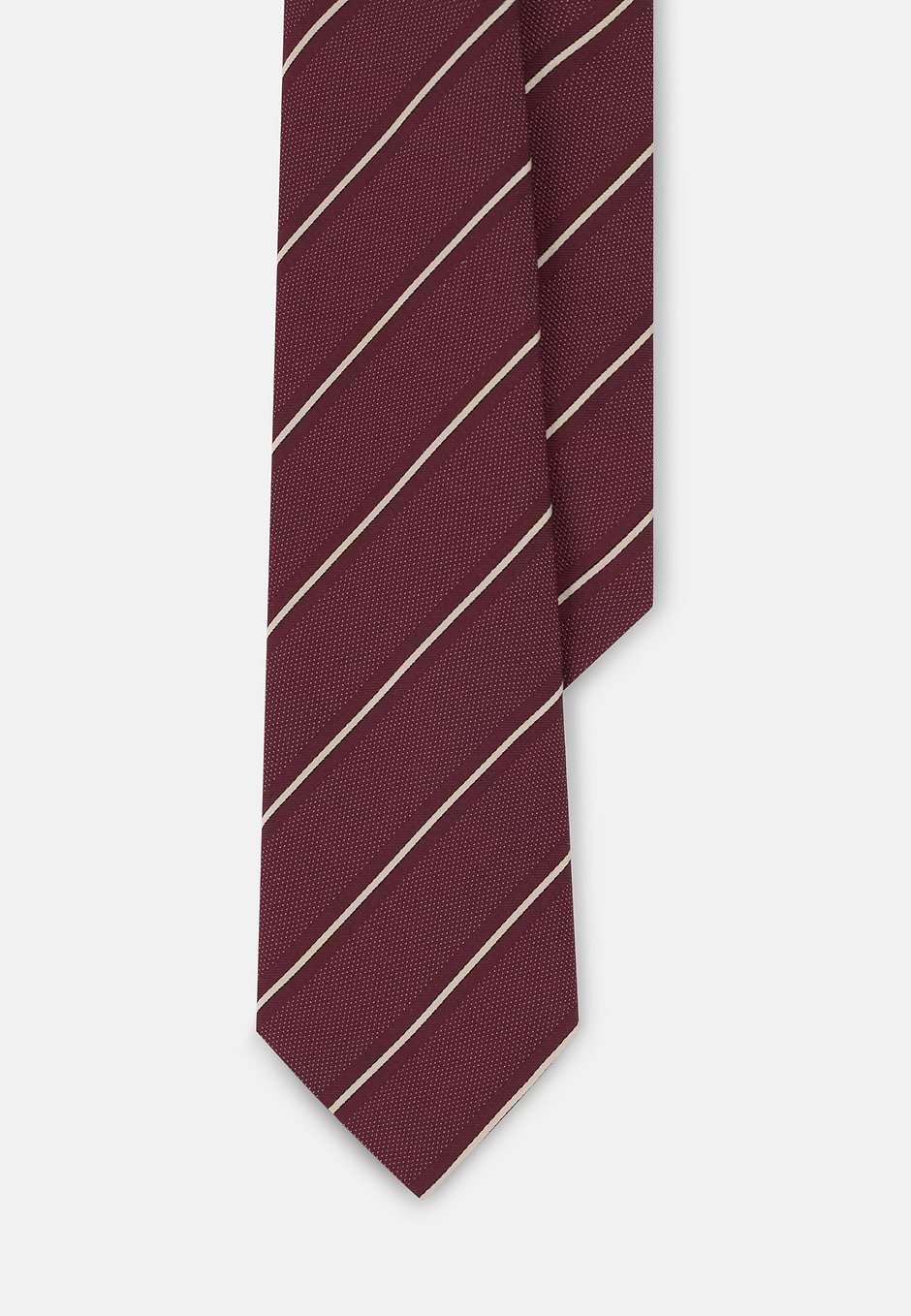 Cravate Jacquard Motif à Rayures en Soie, Burgundy, hi-res