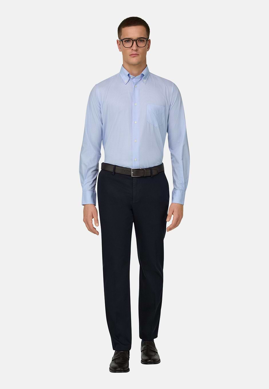 Regular Fit Checked Cotton Shirt, Light Blue, hi-res