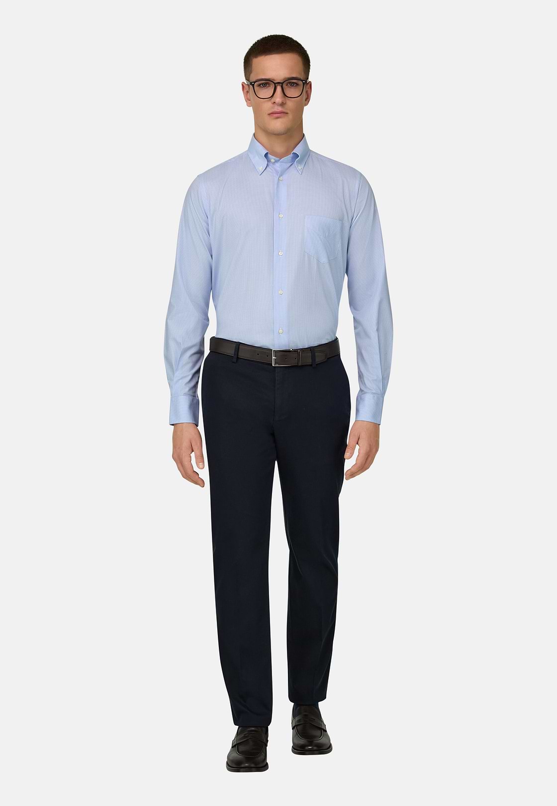 Camicia A Quadretti Di Cotone Regular Fit, Azzurro, hi-res, 2