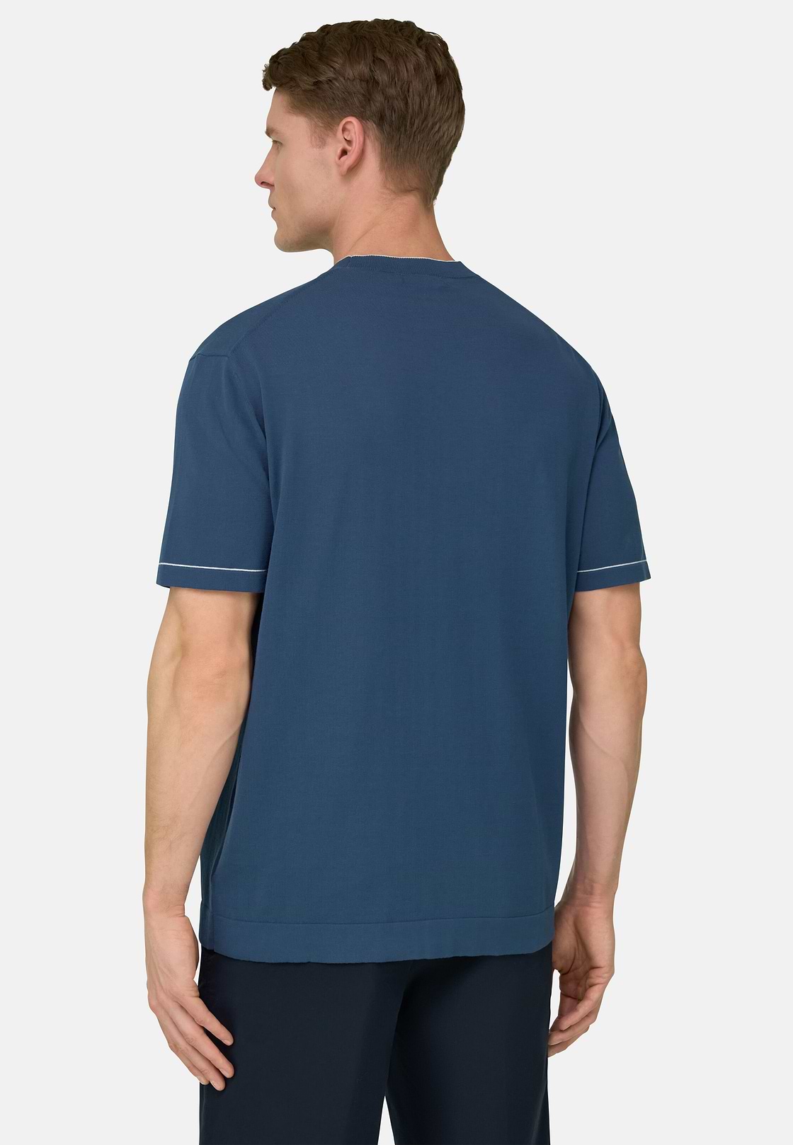 Strick-T-Shirt Aus Baumwollkrepp, Blau, hi-res, 3
