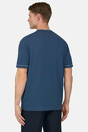 Strick-T-Shirt Aus Baumwollkrepp, Blau, thumb, 3