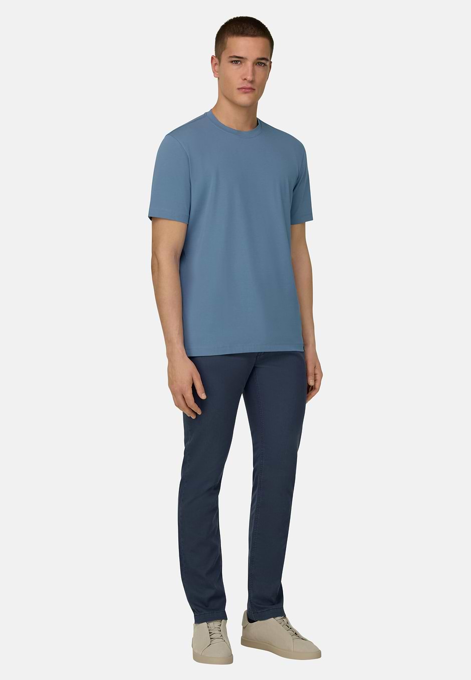 T-Shirt In Stretch Pima Cotton, Light Blue, hi-res