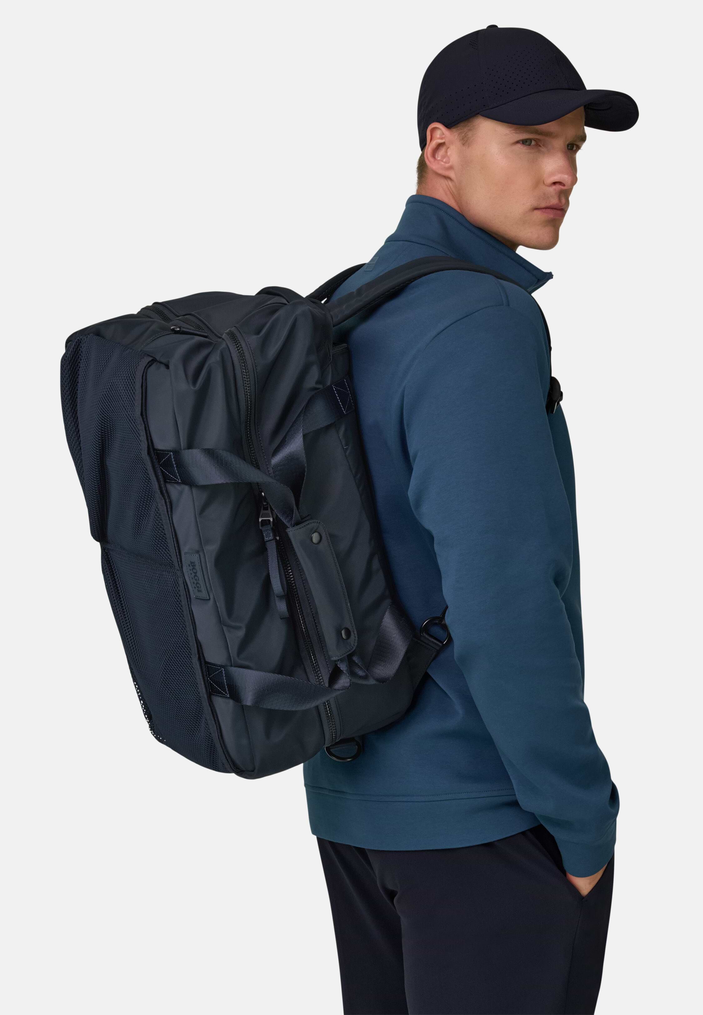 Men's 3way Overnight Bag in Technical Fabric, Navy blue | Boggi Milano