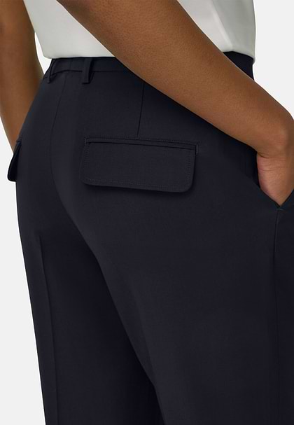 Pure Wool Trousers, Navy blue, hi-res