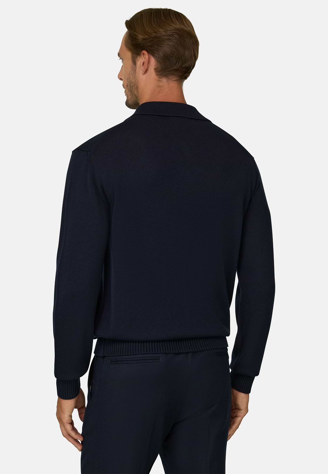 Gestricktes Polo aus extrafeiner Merinowolle, Navy blau, hi-res, 4