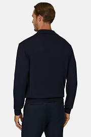Gestricktes Polo aus extrafeiner Merinowolle, Navy blau, thumb, 4