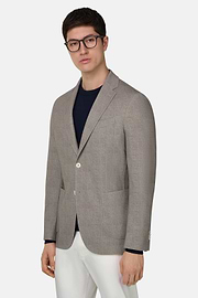 Micro Fancy Printed Cotton Blend Blazer, Light grey, thumb, 1