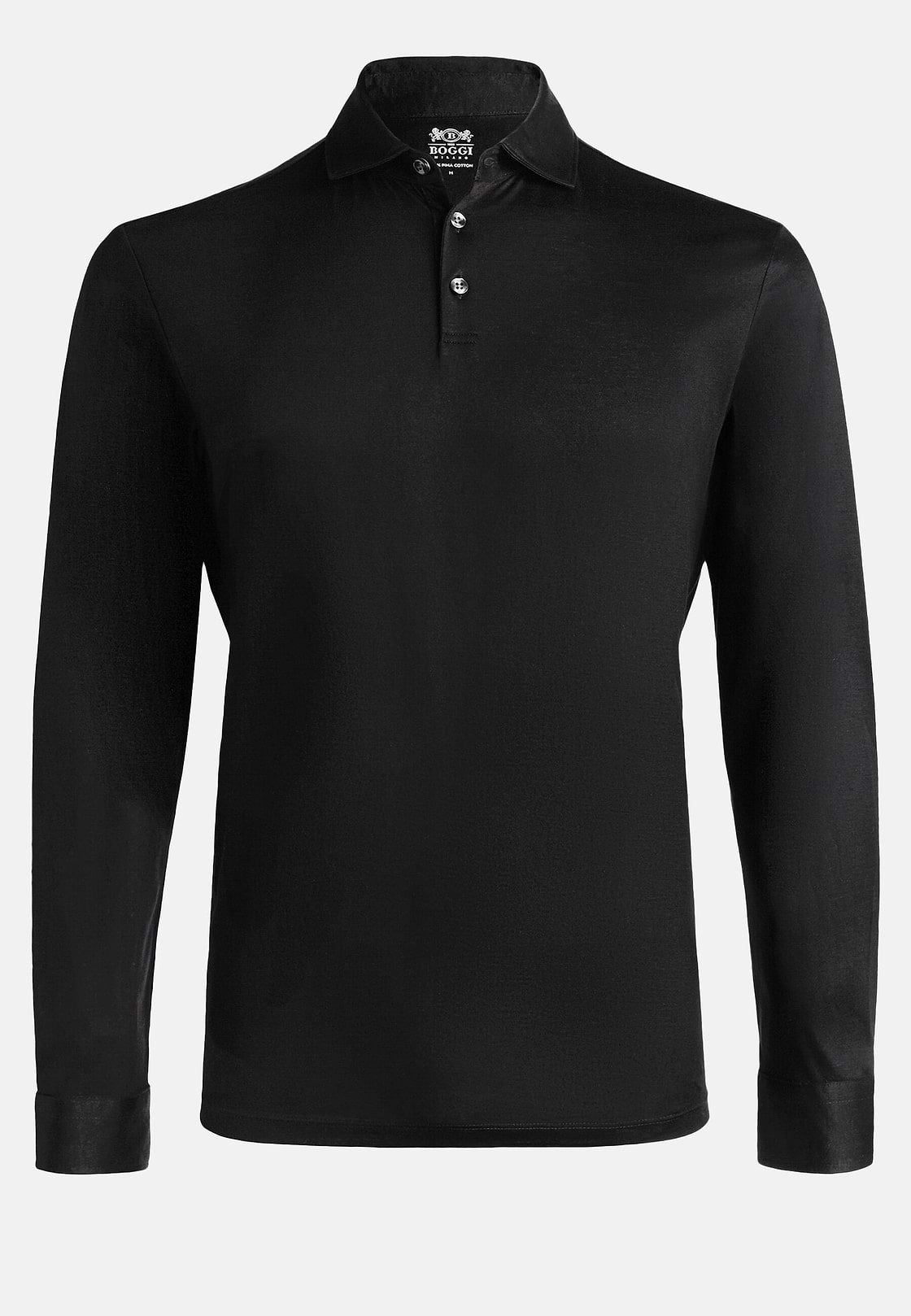 Polo In Jersey Di Cotone Pima Regular Fit Manica Lunga, Nero, hi-res