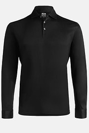 Polo In Jersey Di Cotone Pima Regular Fit Manica Lunga, Nero, hi-res
